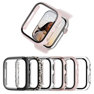 BHARVEST 6Pack Hard PC Case with Tempered Glass Screen Protector for Apple Watch Series 9 8 7 45mm