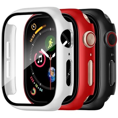Charlam 3 Pack Case Compatible with Apple Watch Case 40mm iWatch SE 321 Series 6 5 4 with Screen Protector Slim Thin Bumper Full Coverage Defense Edge Hard Cover for Women Men Black White Red