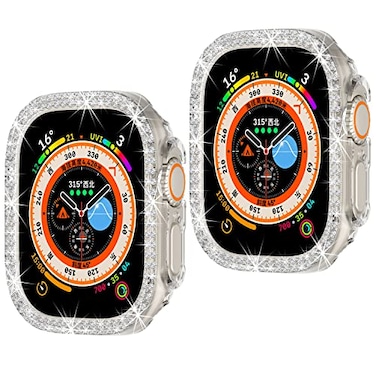 Yrzper Compatible with Apple Watch Ultra 321 49mm Double Row Bling Diamond Case PC Bumper Protective Cases Women Men Crystal Shining Rhinestone Cases Smartwatch Accessories Case 2PACK