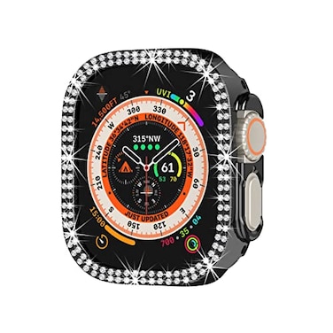 Yrzper Compatible with Apple Watch Ultra 321 49mm Double Row Bling Diamond Case PC Bumper Protective Cases Women Men Crystal Shining Rhinestone Cases Smartwatch Accessories Case Black