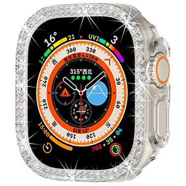Yrzper Compatible with Apple Watch Ultra 321 49mm Double Row Bling Diamond Case PC Bumper Protective Cases Women Men Crystal Shining Rhinestone Cases Smartwatch Accessories Case Clear