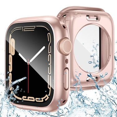 Goton 2 in 1 Waterproof Case for Apple Watch Screen Protector Series 654 SE 321 44mm 360 Protective Glass Face Cover Hard PC Bumper Back Frame for iWatch Accessories 44 mm