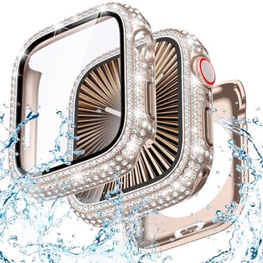 Goton 46mm Waterproof Bling Case for Apple Watch Series 11 10 Screen Protector 46 mm Sparkling PC Front Bumper Hollow Back for iWatch Cover SplashResistant Easy Install