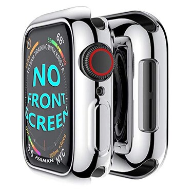 HANKN Soft TPU Case Compatible with Apple Watch Series 4 5 6 SE 44mm Plated Shockproof UltraThin Iwatch Shell Cover Bumper No Front Screen Protector Silver 44mm