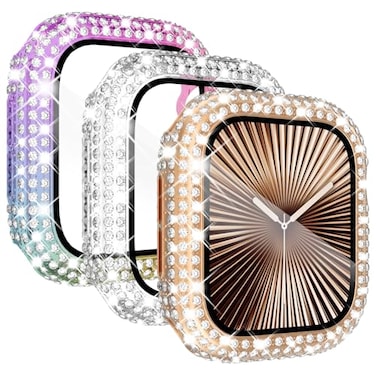 KADES 3Pack Bling Cases Compatible with Apple Watch Case 42mm Full Diamond with Builtin Screen Protector for Apple Watch Series 3 2 1 42mm Rose GoldIridescentClear