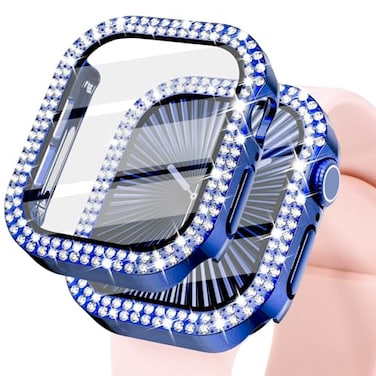 KADES Bling Case for Apple Watch 38mm with Builtin Screen Protector Sparkling Rhinestone Protective Cover Compatible with Apple Watch Series 3 2 1 38mm Blue