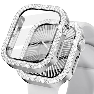 KADES Bling Case for Apple Watch 40mm with Builtin Screen Protector Sparkling Rhinestone Protective Cover Compatible with Apple Watch Series SE3 SE2 6 5 4 SE 40mm Silver