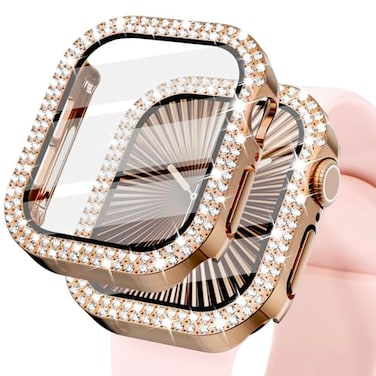 KADES Bling Case for Apple Watch 41mm with Builtin Screen Protector Sparkling Rhinestone Protective Cover Compatible with Apple Watch Series 9 8 7 41mm Rose Gold