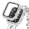 KADES Bling Case for Apple Watch with Builtin Screen Protector Tempered Glass Sparkling Rhinestone Protective Cover for iWatch Series SE3 SE2 6 5 4 SE 40mm White with Silver Edge
