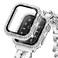 KADES Bling Case for Apple Watch with Builtin Screen Protector Tempered Glass Sparkling Rhinestone Protective Cover for iWatch Series SE3 SE2 6 5 4 SE 44mm White with Silver Edge