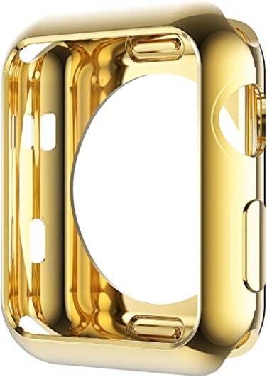 Leotop Compatible with Apple Watch Case 45mm 41mm Soft Flexible TPU Plated Protector Bumper Shiny Cover Lightweight Thin Guard Shockproof Frame Compatible for iWatch Series 9 8 7 45 mm Gold