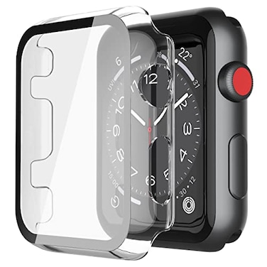 Misxi 2 Pack Hard PC Case with Tempered Glass Screen Protector Compatible with Apple Watch Series 3 Series 2 42mm UltraThin Scratch Resistant Overall Protective Cover for iWatch S3S2 Transparent