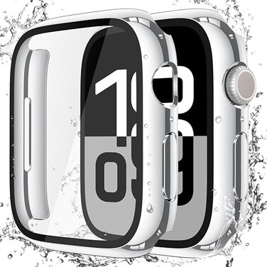 Misxi 2 Pack Waterproof Hard Case with Tempered Glass Compatible with Apple Watch Series 11 2025 Series 10 42mm Overall Protective Cover for iWatch Screen Protector 1 Silver 1 Transparent
