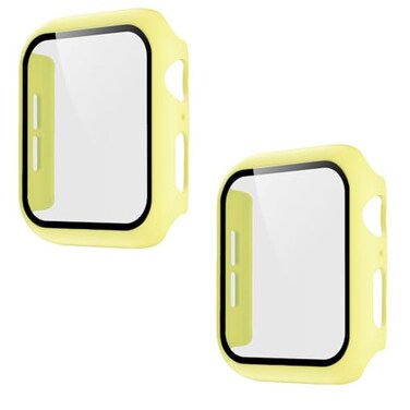 Pokanic 2 Pack Compatible with Apple Watch SE 6 5 4 Series iWatch 9H Tempered Glass Case Full Body Screen Protector Cover Wireless Charge Light Weight Scratch Resistant Proof Yellow 40mm