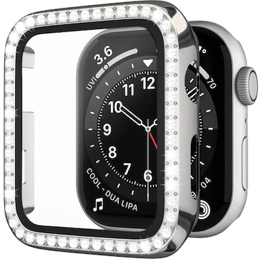 D & Rhinestone Case Compatible with Apple Watch 40mm Series 6SE 5 4 with Tempered Glass Screen Protector Bling Crystal Bumper Hard PC Thin Protective Cover for iWatch Women Men Silver
