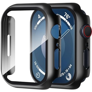 Smiling 2 Pack Case Built in Tempered Glass Screen Protector Compatible with Apple Watch SE 2 2024SESeries 6Series 5Series 4 40mm Hard PC Case Overall Protective Cover Black