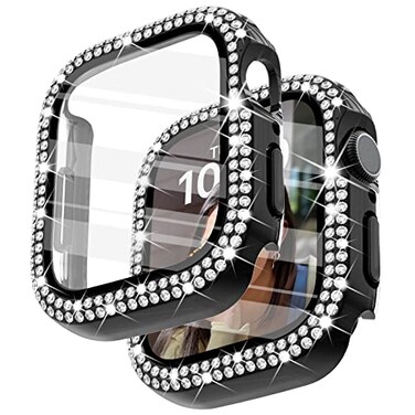 Surace 41mm Case Compatible with Apple Watch Series 9 Series 8 Series 7 Case with Screen Protector Bling Diamond Overall Protective Case Compatible with Apple Watch Series 7 8 9 41mm Black