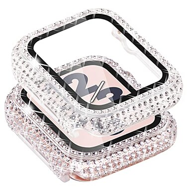 Surace Compatible with Apple Watch Case 44mm 300 Diamonds with Screen Protector for Apple Watch Series 654321 Bling Case Tempered Glass Protective Cover for 38mm 40mm 42mm 44mm Clear