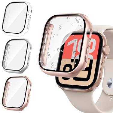 Tensea 3PCS for Apple Watch Screen Protector Case 44mm SE 3SE 2rd GenerationSESeries 654 Accessories iWatch Protective Face Cover for Women Men Bumper Tempered Glass for iPhone Watch 44 mm