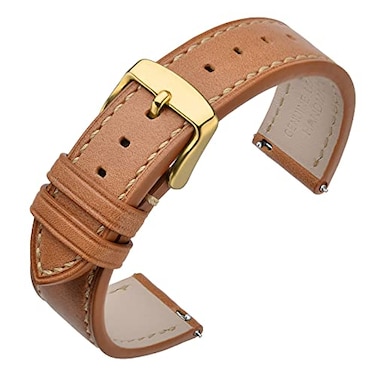 ANNEFIT Quick Release Watch Band 20mm with Gold Buckle Classic Oil Wax Leather Watch Strap Light Brown