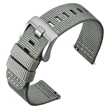 ANNEFIT Quick Release Watch Bands 20mm Military Nylon Watch Strap for Men Heavy Duty Stainless Steel Brushed Silver Buckle Grey