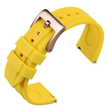 ANNEFIT Silicone Watch Bands 22mm with Rose Gold Buckle Quick Release Waterproof Replacement Strap for Men Women Yellow