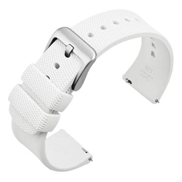 ANNEFIT Silicone Watch Bands for Men Women Soft Rubber Watch Strap with Quick Release Band Width 20mm with Silver Buckle White