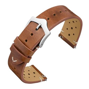 ANNEFIT Vintage Leather Watch Strap 18mm Quick Release Replacement Band for Men and Women with Silver Buckle Toffee Brown