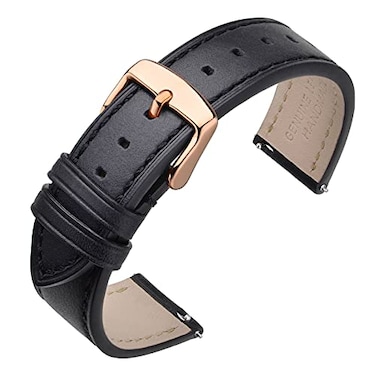ANNEFIT Watch Band 16mm with Rose Gold Buckle Classic Oil Wax Leather Quick Release Watch Strap Black