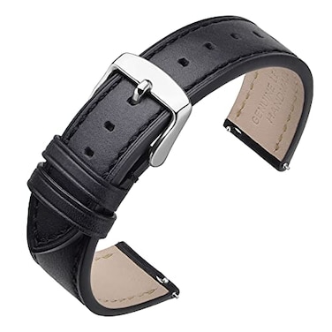 ANNEFIT Watch Band 17mm with Stainless Silver Buckle Classic Oil Wax Leather Quick Release Watch Strap Black
