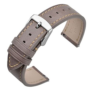 ANNEFIT Watch Band 17mm with Stainless Silver Buckle Classic Oil Wax Leather Quick Release Watch Strap Grey