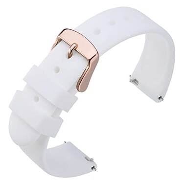 ANNEFIT Watch Band Silicone Quick Release Soft Rubber Replacement Watch Strap 22mm with Rose Gold Buckle White