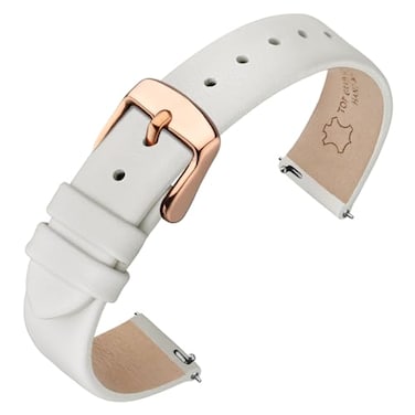 ANNEFIT Watch Bands for Men Women Top Grain Leather Watch Strap with Quick Release Band Width 12mm with Rose Gold Buckle White