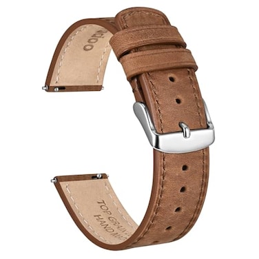 Ayadoo 18mm Top Grain Leather Watch Band Brown Crazy Horse Leather Replacement Watch Strap with Silver Buckle Quick Release