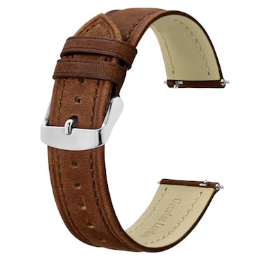 BISONSTRAP Extra Long Watch Bands 22mm Leather Watch Straps for Men XL Replacement Strap for Large WristsToffee Brown Silver Buckle