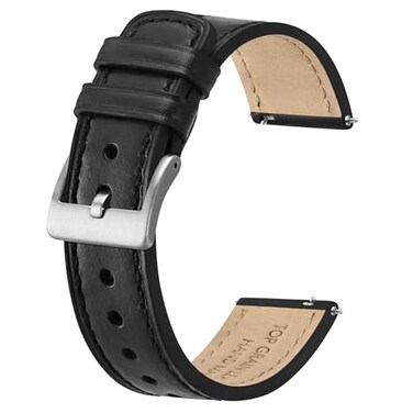 BISONSTRAP Leather Watch Straps Classic Oil Waxed Leather Quick Release Replacement Band for Men and Women 18mm BlackSilver Buckle