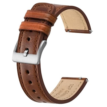 BISONSTRAP Leather Watch Straps Classic Oil Waxed Leather Quick Release Replacement Band for Men and Women 18mm Toffee BrownSilver Buckle