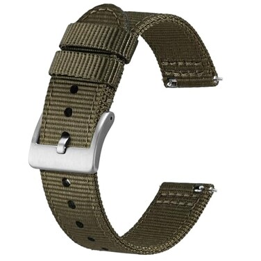 BISONSTRAP Mens Nylon Watch Bands TwoPiece Military Watch Straps Quick Release Brushed Buckle 18mm Army Green Silver Buckle