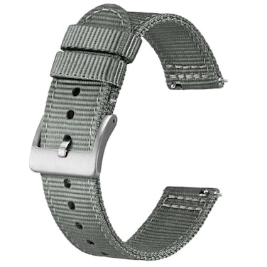 BISONSTRAP Mens Nylon Watch Bands TwoPiece Military Watch Straps Quick Release Brushed Buckle 18mm Grey Silver Buckle