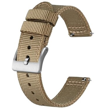 BISONSTRAP Mens Nylon Watch Bands TwoPiece Military Watch Straps Quick Release Brushed Buckle 18mm Khaki Silver Buckle