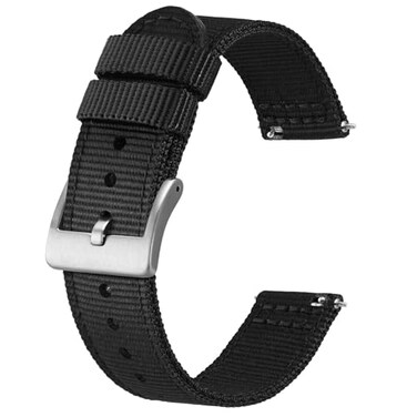 BISONSTRAP Mens Nylon Watch Bands TwoPiece Military Watch Straps Quick Release Brushed Buckle 19mm Black Silver Buckle