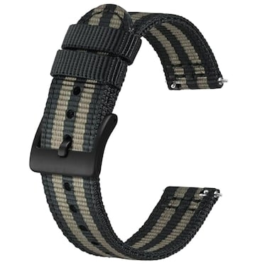 BISONSTRAP Mens Nylon Watch Bands TwoPiece Military Watch Straps Quick Release Brushed Buckle 19mm BlackGray Black Buckle