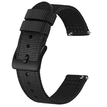 BISONSTRAP Mens Nylon Watch Bands TwoPiece Military Watch Straps Quick Release Brushed Buckle 22mm Black Black Buckle