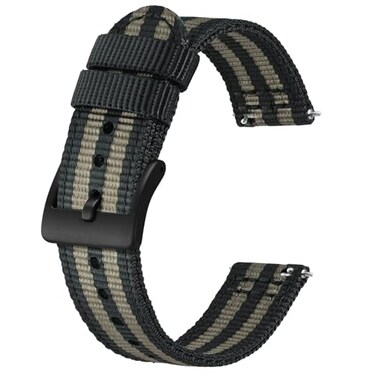 BISONSTRAP Mens Nylon Watch Bands TwoPiece Military Watch Straps Quick Release Brushed Buckle 22mm BlackGray Black Buckle