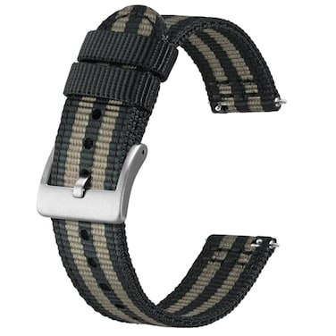 BISONSTRAP Mens Nylon Watch Bands TwoPiece Military Watch Straps Quick Release Brushed Buckle 22mm BlackGray Silver Buckle