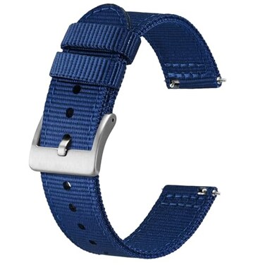 BISONSTRAP Mens Nylon Watch Bands TwoPiece Military Watch Straps Quick Release Brushed Buckle 22mm Blue Silver Buckle