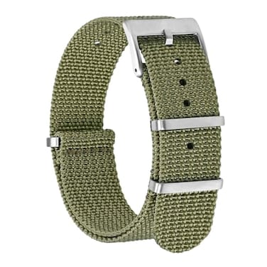 BISONSTRAP Nylon Watch Bands for Men OnePiece Military Watch Straps 22mm Army Green Silver Buckle