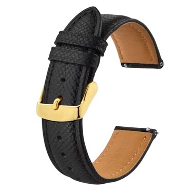 BISONSTRAP Texture Leather Watch Straps for Women and Men Watch Replacement Bands with Quick Release 18mm Black Gold Buckle