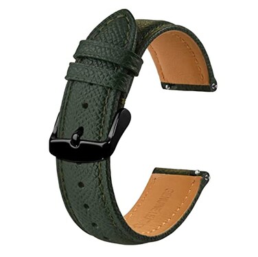 BISONSTRAP Texture Leather Watch Straps for Women and Men Watch Replacement Bands with Quick Release 22mm Dark Green Black Buckle