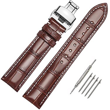 Moran Quick Release Leather Watch Bands Deployment Butterfly Buckle 18mm 20mm 22mm 24mm Blue Black Brown Calfskin Replacement Watch Strap for Men Women